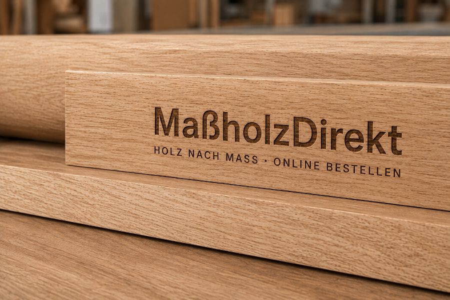 MaßholzDirekt Wortmarke auf einer Douglasienleiste